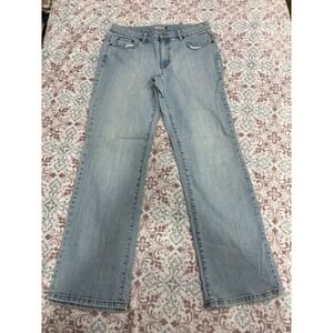 Tint Light Wash Straight Leg Denim Jeans Womens Size 12 Blue Mid Rise Embroidere